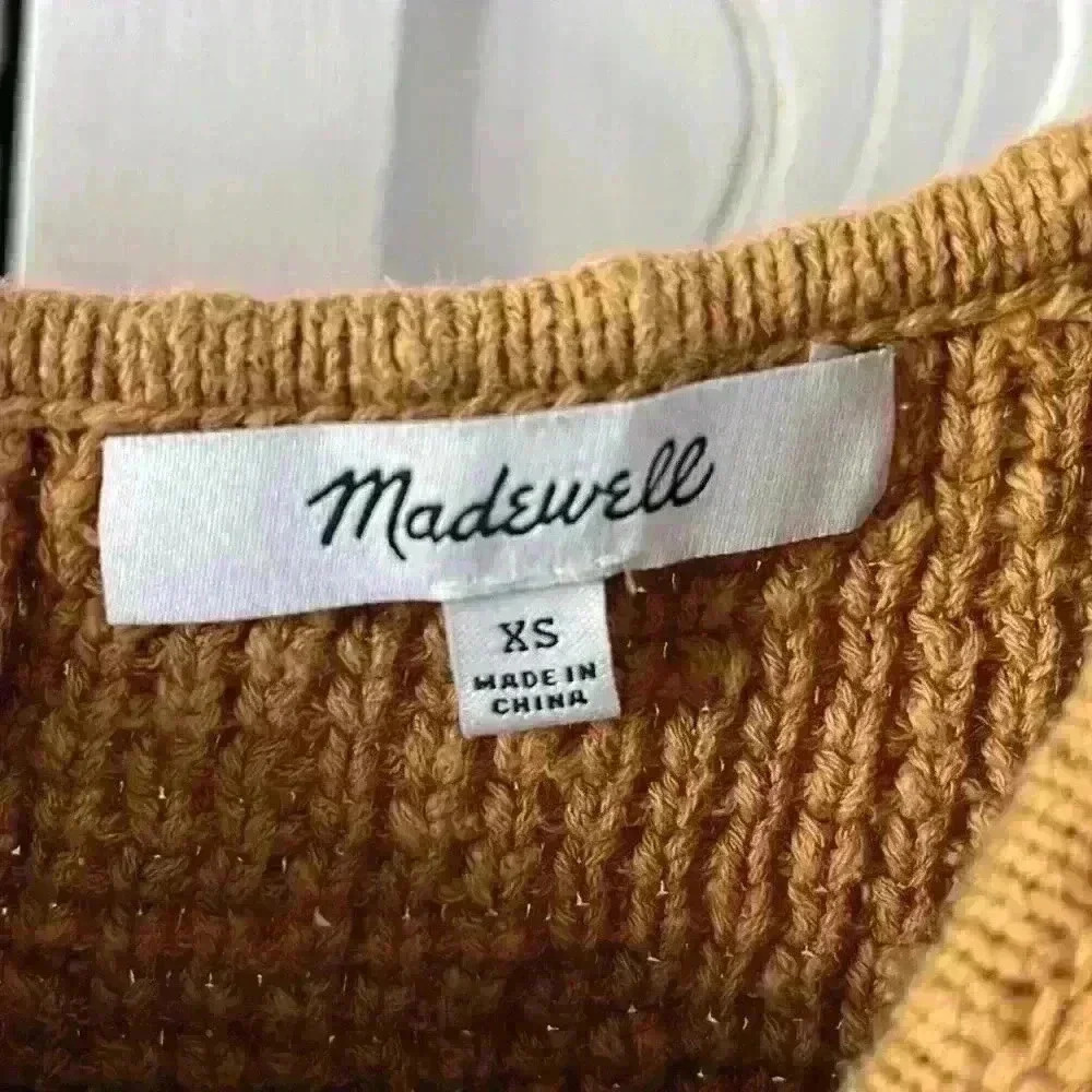 Madewell Crocheted Sweater Top Striped Neutral Button Back Short Sleeved Boho XS - Picture 6 of 9